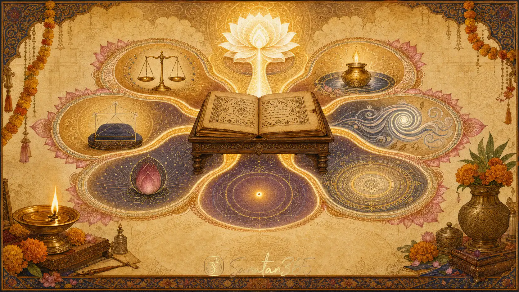 Palm-leaf Yoga Sutras manuscript with eight symbolic lotus pathways for Ashtanga Yoga