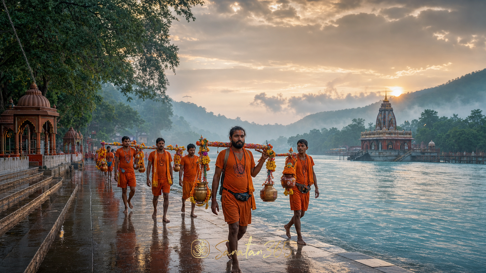 Kanwariya pilgrims carrying Gangajal for Lord Shiva during Kanwar Yatra