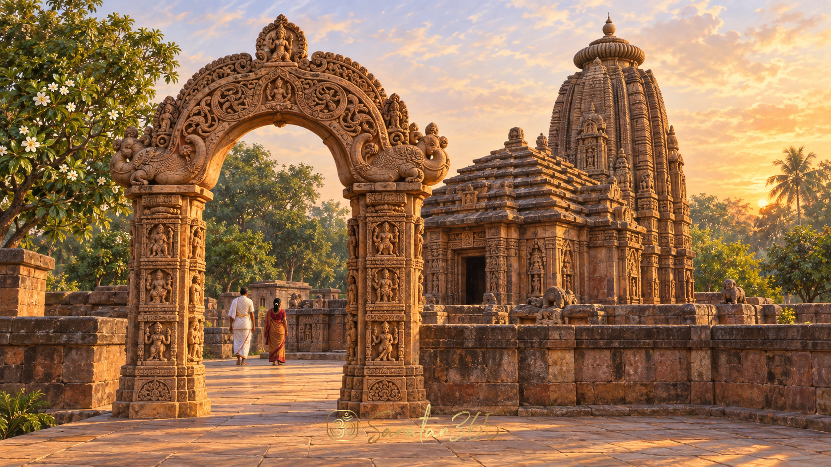 Carved arched torana leading toward Mukteshvara Temple's sculpted Shiva shrine in Bhubaneswar, Odisha